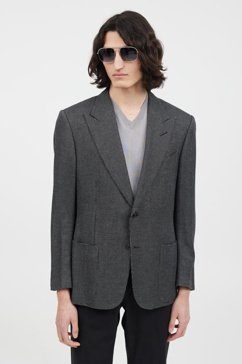 Tom Ford Black & Grey Silk Houndstooth Blazer