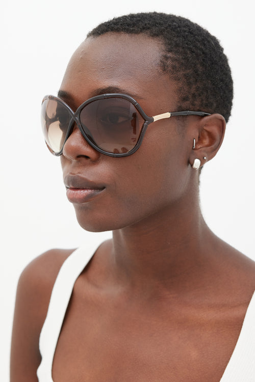 Tom Ford Brown & Gold Simone Bamboo Circular Sunglasses
