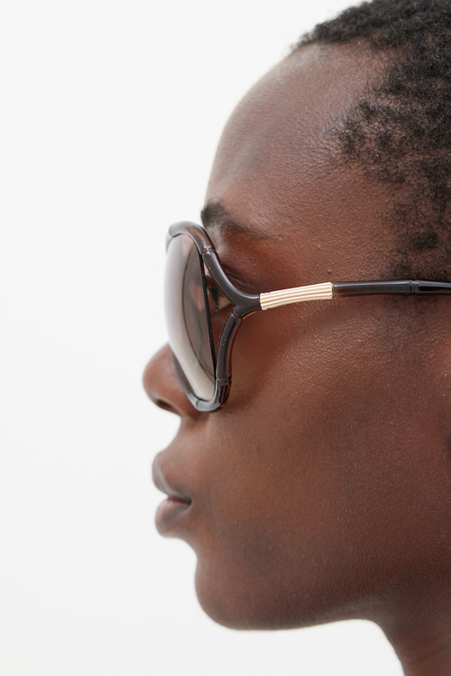Tom Ford Brown & Gold Simone Bamboo Circular Sunglasses