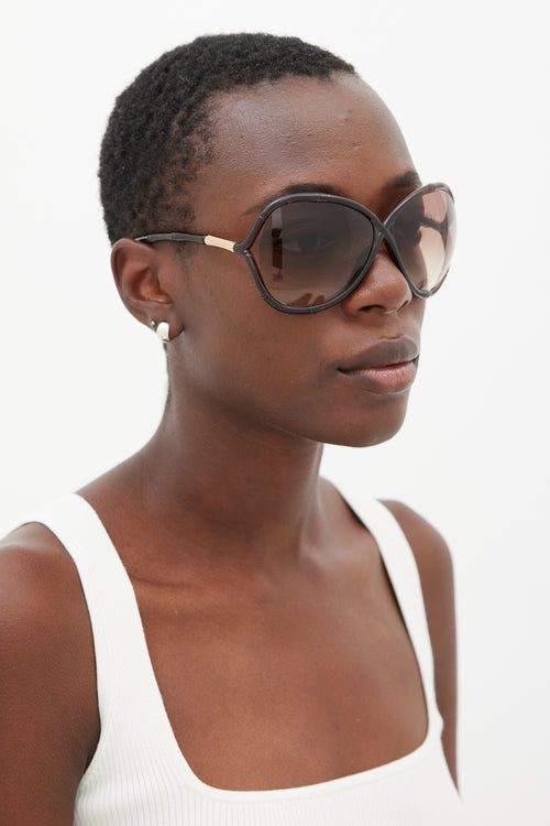 Tom Ford Brown & Gold Simone Bamboo Circular Sunglasses