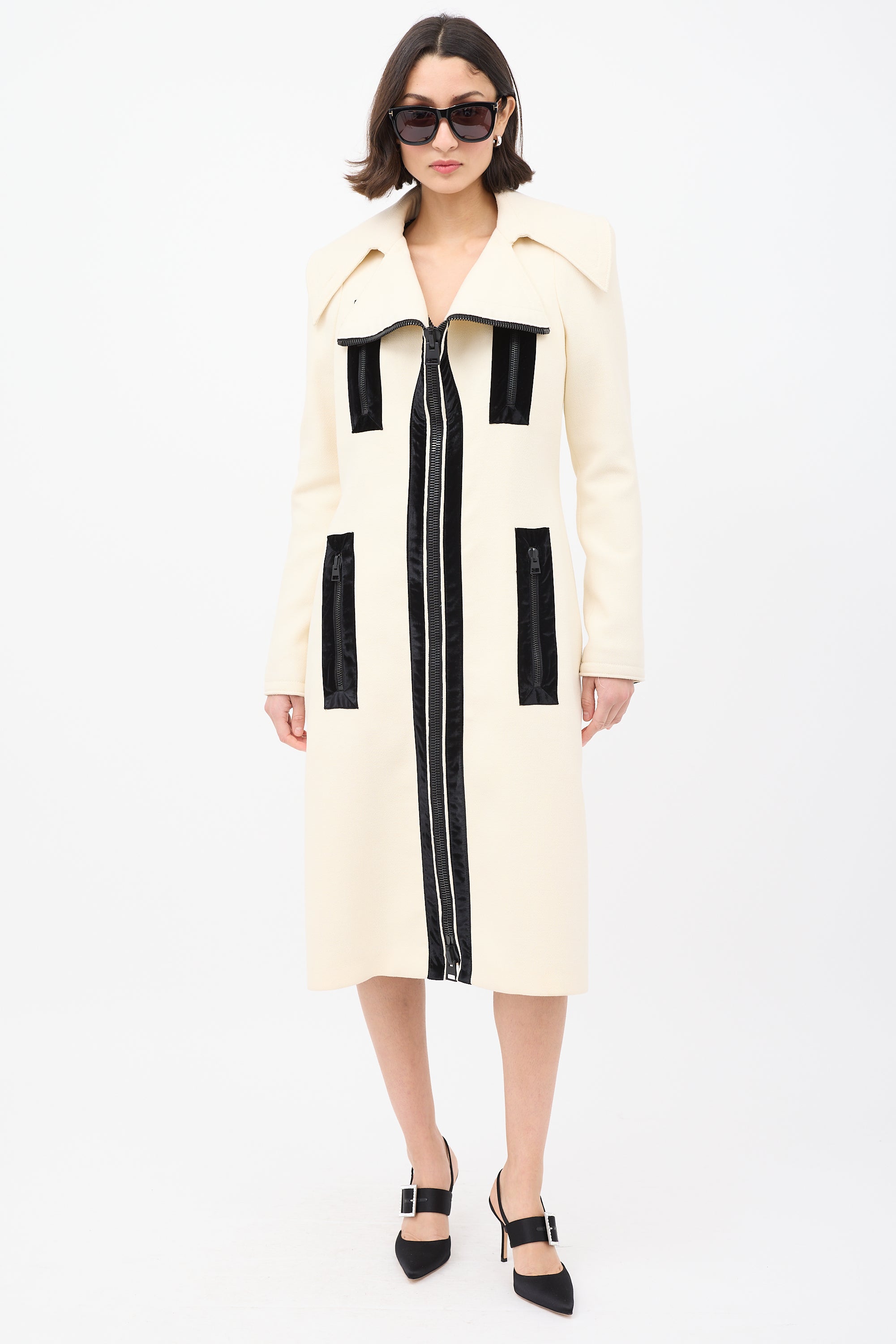 Tom Ford Cream Wool Zip Mid Length Coat