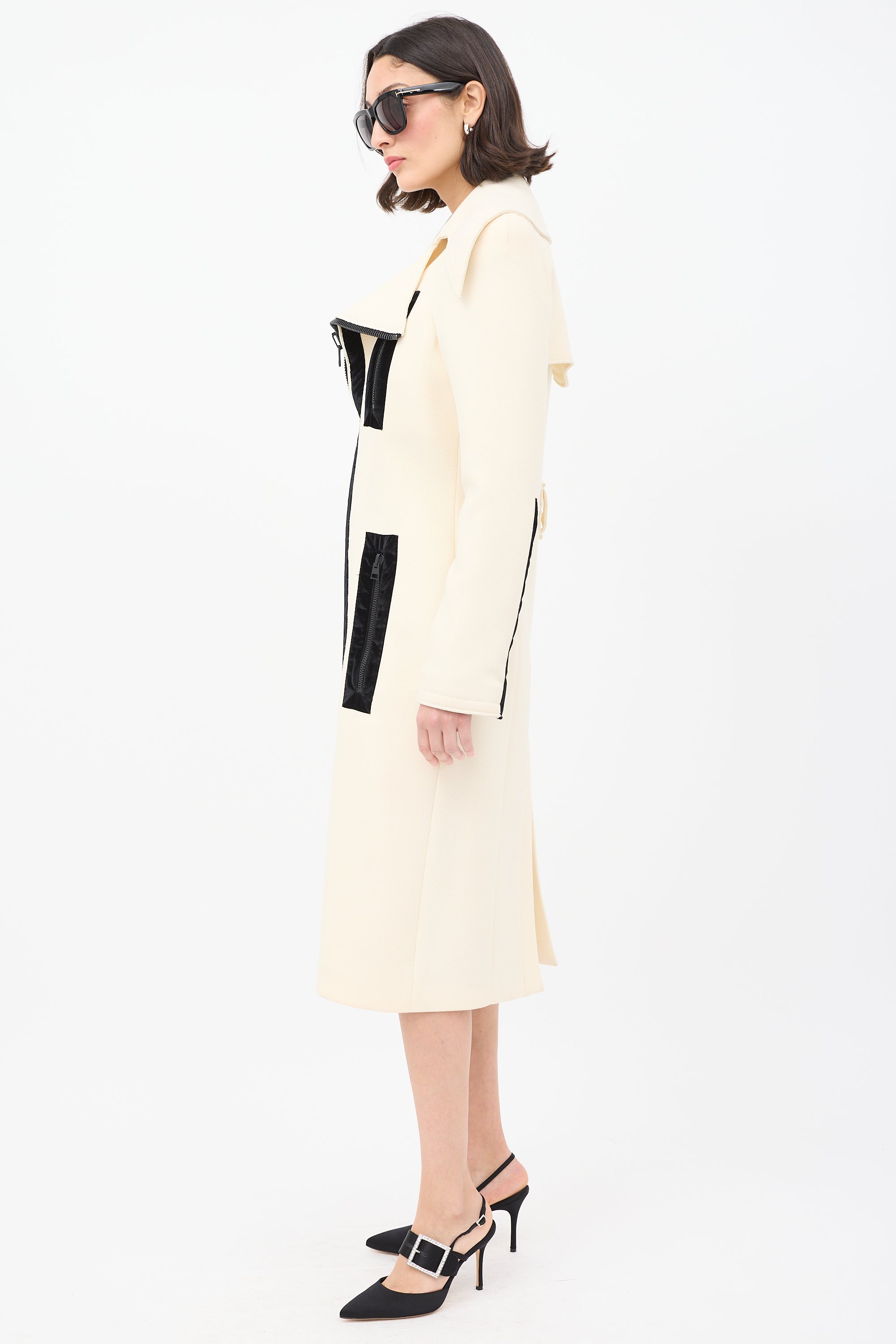Tom Ford Cream Wool Zip Mid Length Coat