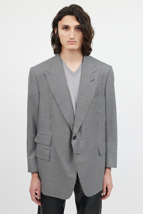Tom Ford Black & White Wool Houndstooth Blazer