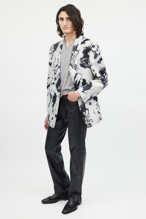 Tom Ford Grey & Black Marbled Shawl Collar Blazer