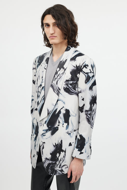Tom Ford Grey & Black Marbled Shawl Collar Blazer