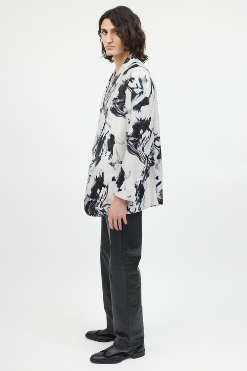 Tom Ford Grey & Black Marbled Shawl Collar Blazer