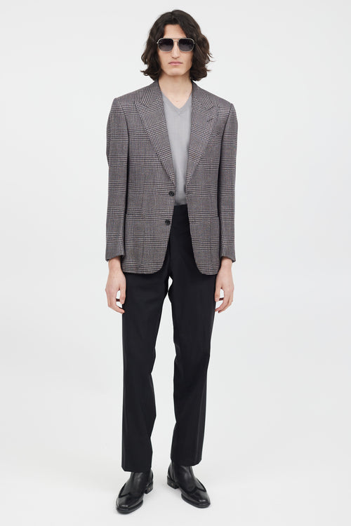 Tom Ford Navy & Pink Wool Houndstooth Blazer