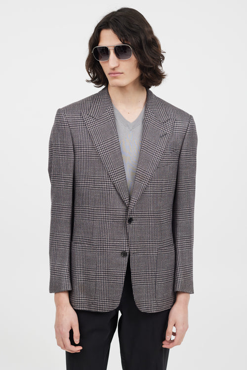 Tom Ford Navy & Pink Wool Houndstooth Blazer