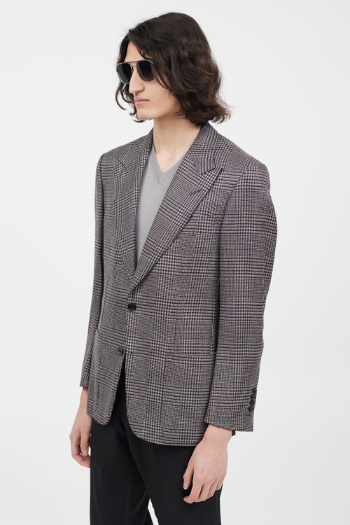 Tom Ford Navy & Pink Wool Houndstooth Blazer