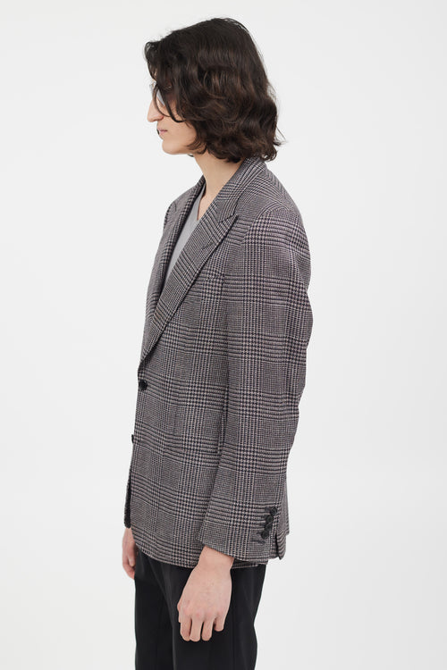 Tom Ford Navy & Pink Wool Houndstooth Blazer