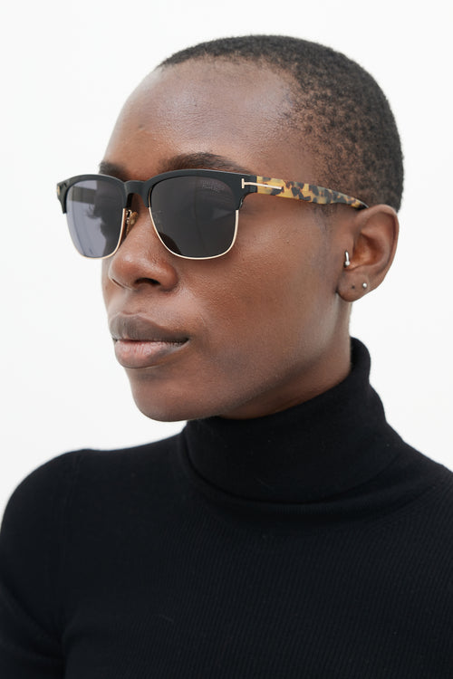 Tom Ford Black & Brown TF386 Clubmaster Sunglasses