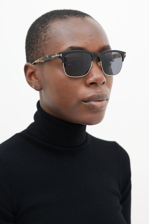 Tom Ford Black & Brown TF386 Clubmaster Sunglasses