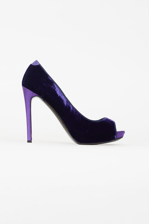 Tom Ford Purple Velvet & Satin Open Toe Pump