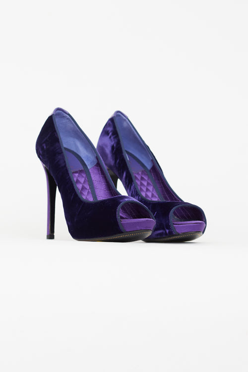 Tom Ford Purple Velvet & Satin Open Toe Pump
