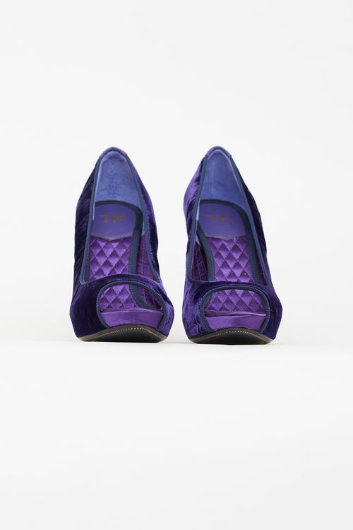 Tom Ford Purple Velvet & Satin Open Toe Pump