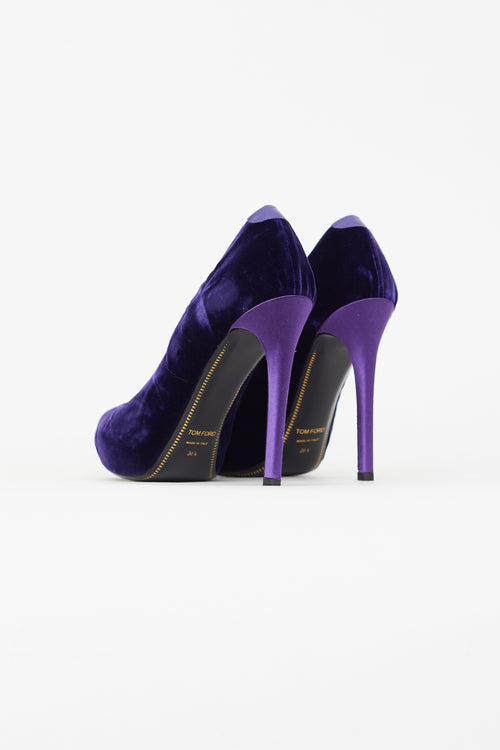 Tom Ford Purple Velvet & Satin Open Toe Pump