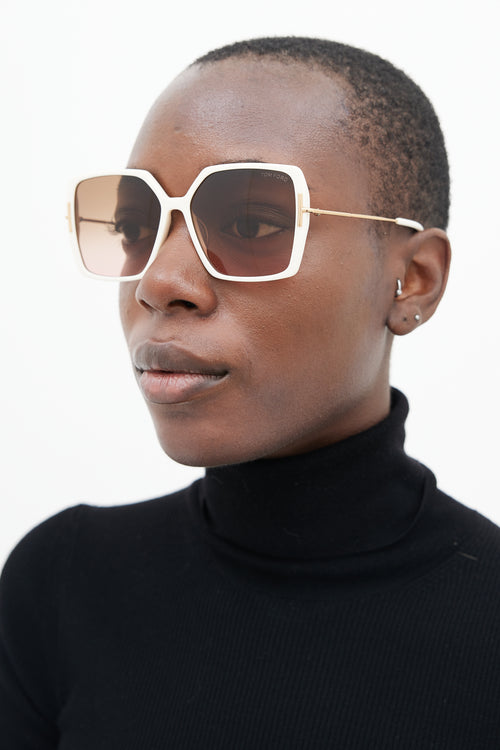 Tom Ford White & Gold Joanna Square Sunglasses