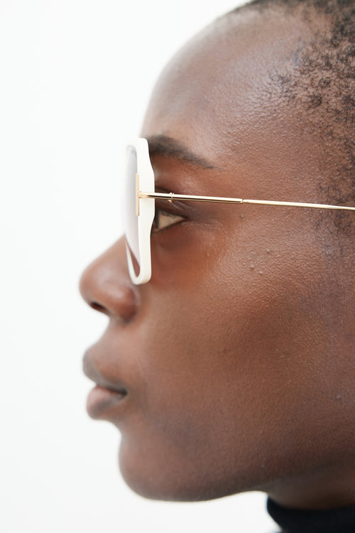 Tom Ford White & Gold Joanna Square Sunglasses