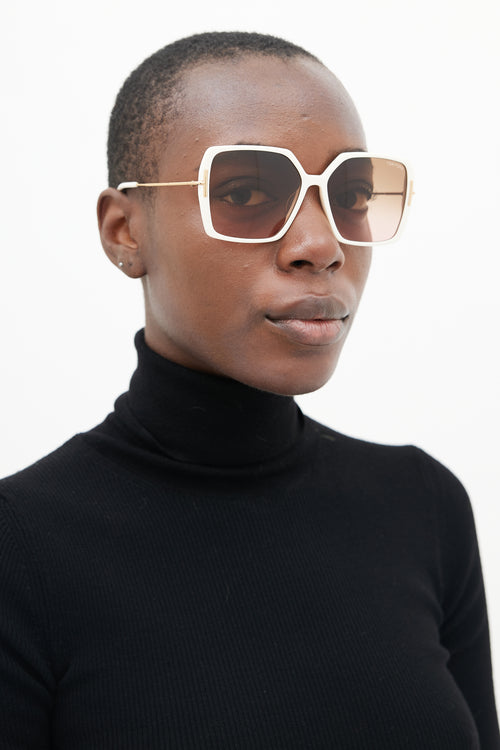 Tom Ford White & Gold Joanna Square Sunglasses