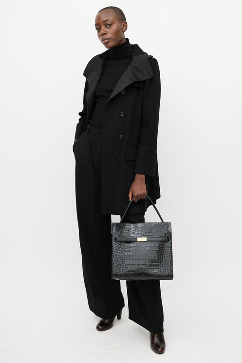 Tory Burch Black & Gold Radziwill Embossed Leather Bag
