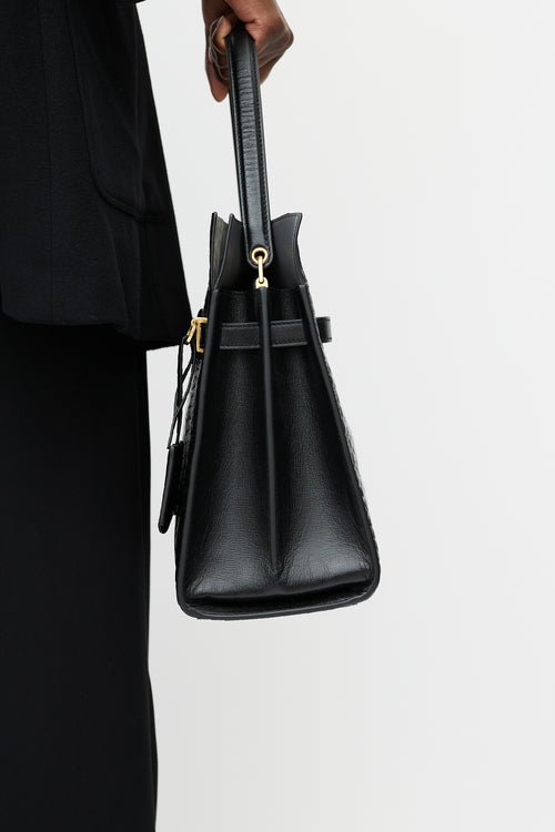 Tory Burch Black & Gold Radziwill Embossed Leather Bag