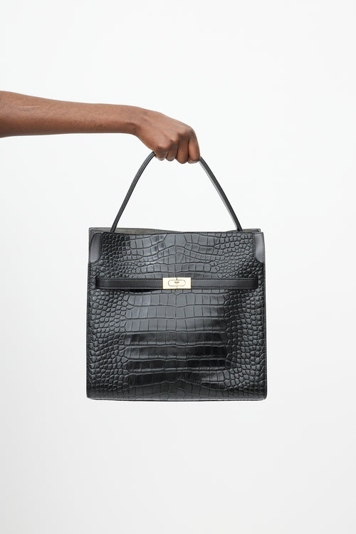 Tory Burch Black & Gold Radziwill Embossed Leather Bag