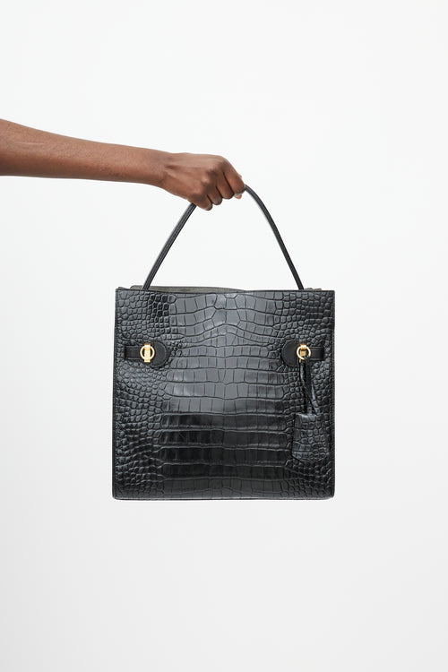 Tory Burch Black & Gold Radziwill Embossed Leather Bag