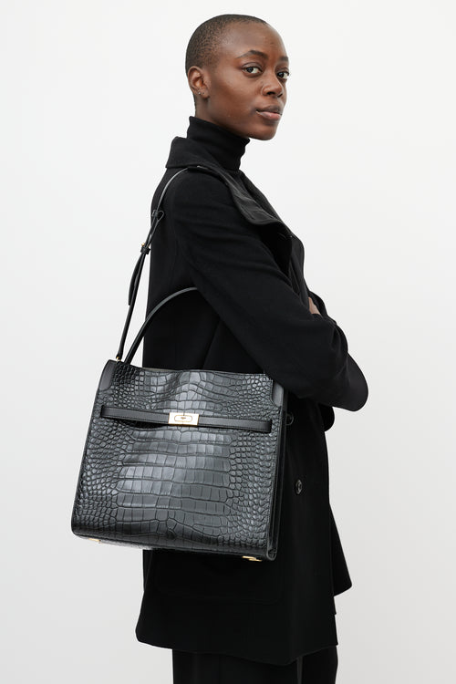 Tory Burch Black & Gold Radziwill Embossed Leather Bag