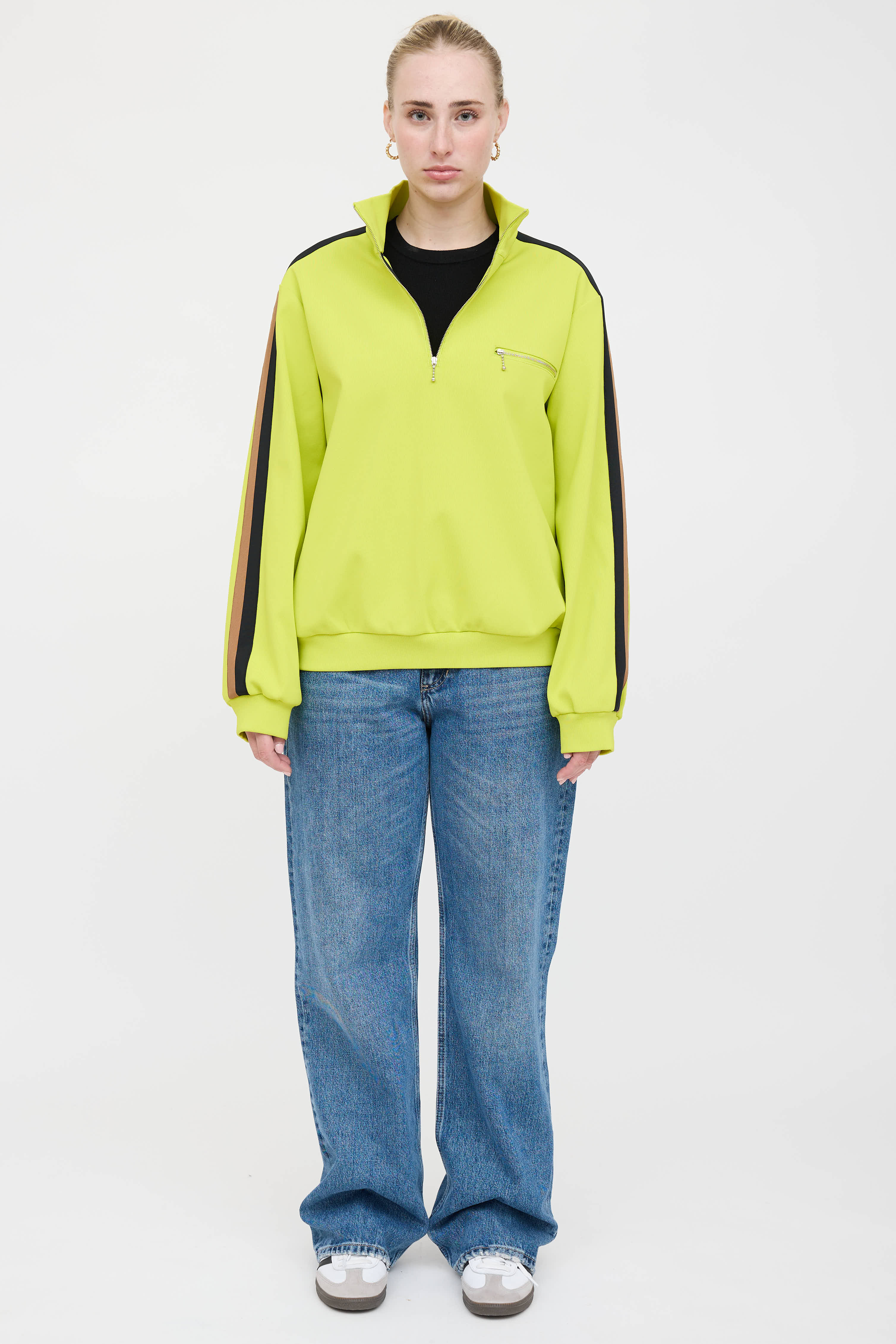 Tory Burch Striped Quarter Zip Sweater