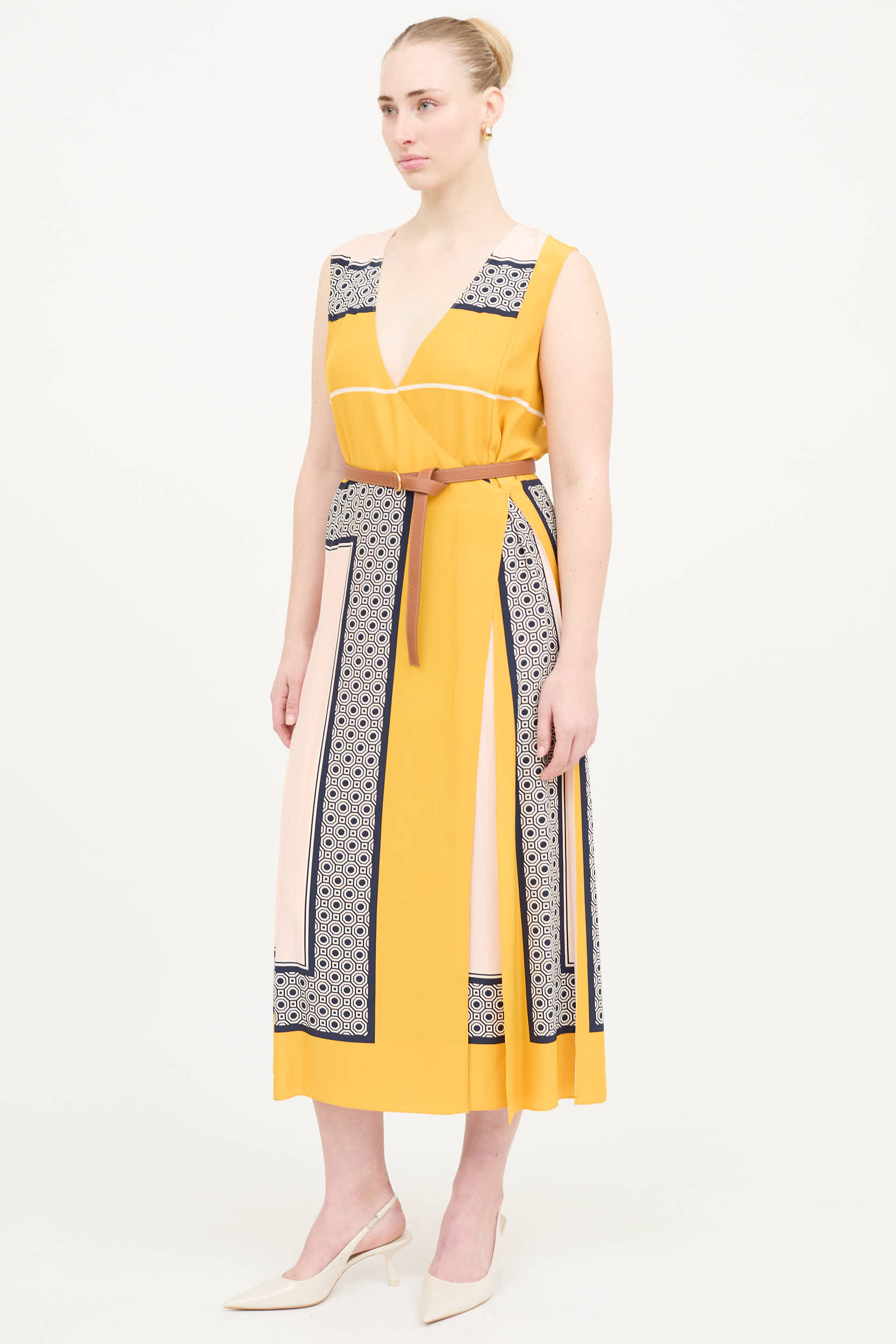 Tory Burch Silk Patterned Belt Dress