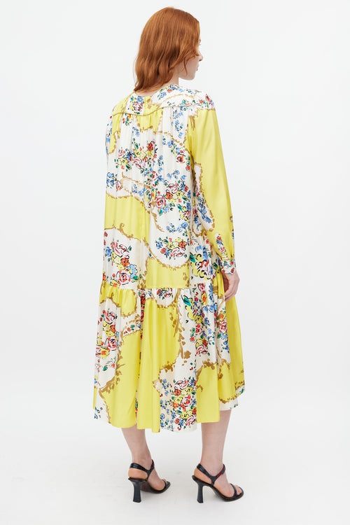 Tory Burch Yellow & Multicolour Floral Silk Dress