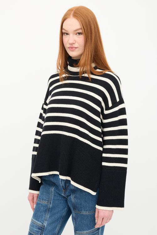 Toteme Black & White Striped Turtleneck Sweater
