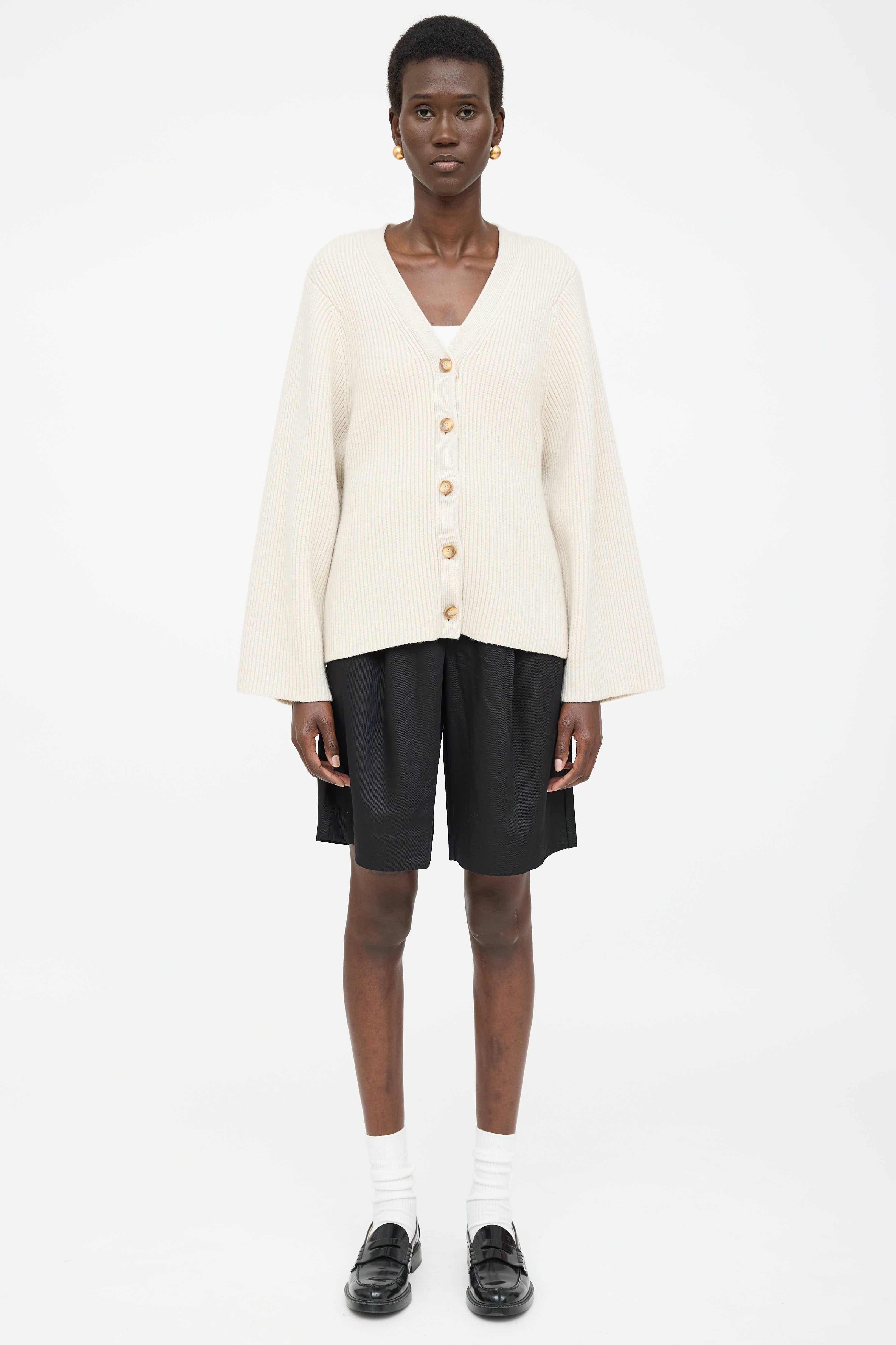 Toteme Wool Ribbed Knit Cardigan