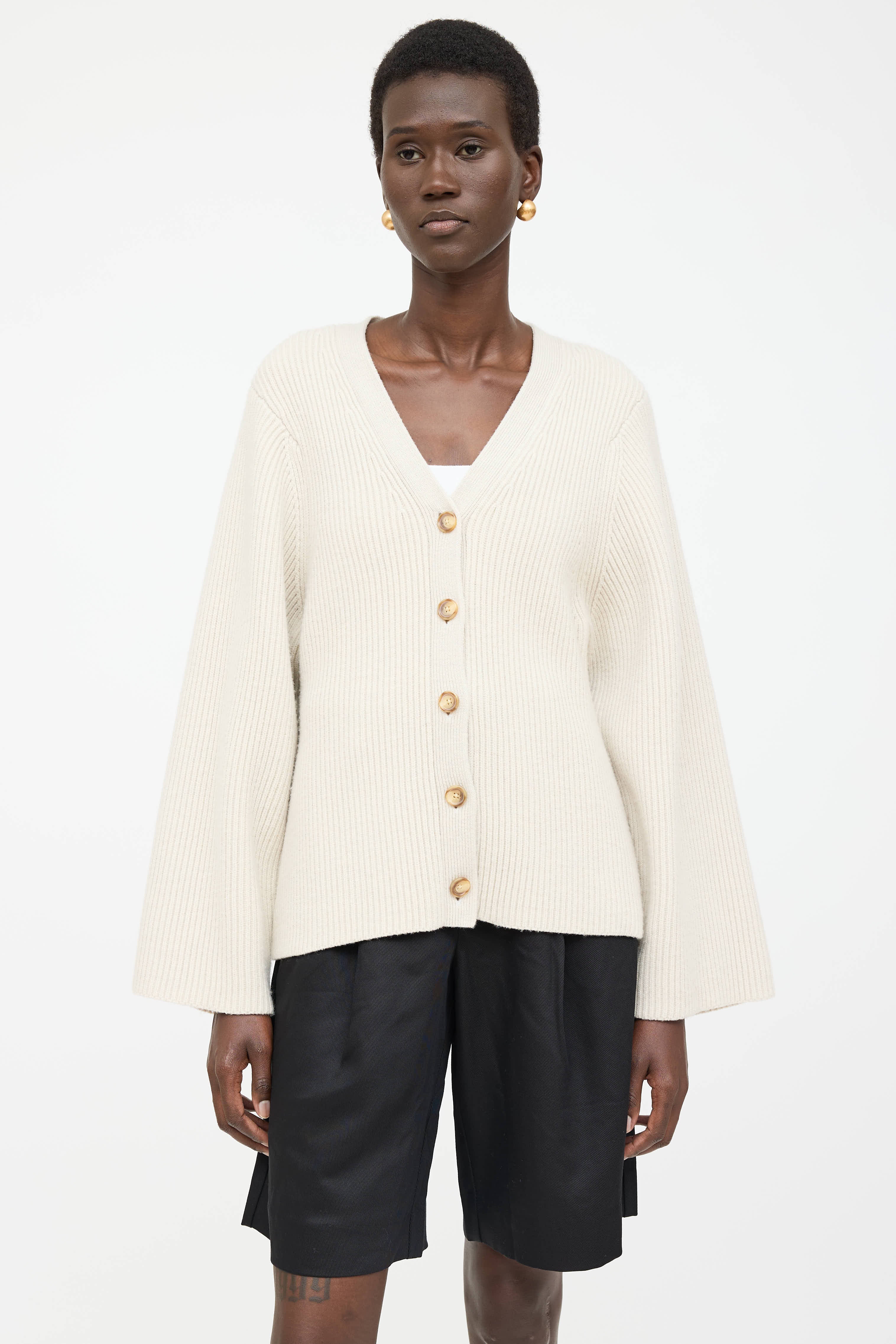 Toteme Wool Ribbed Knit Cardigan