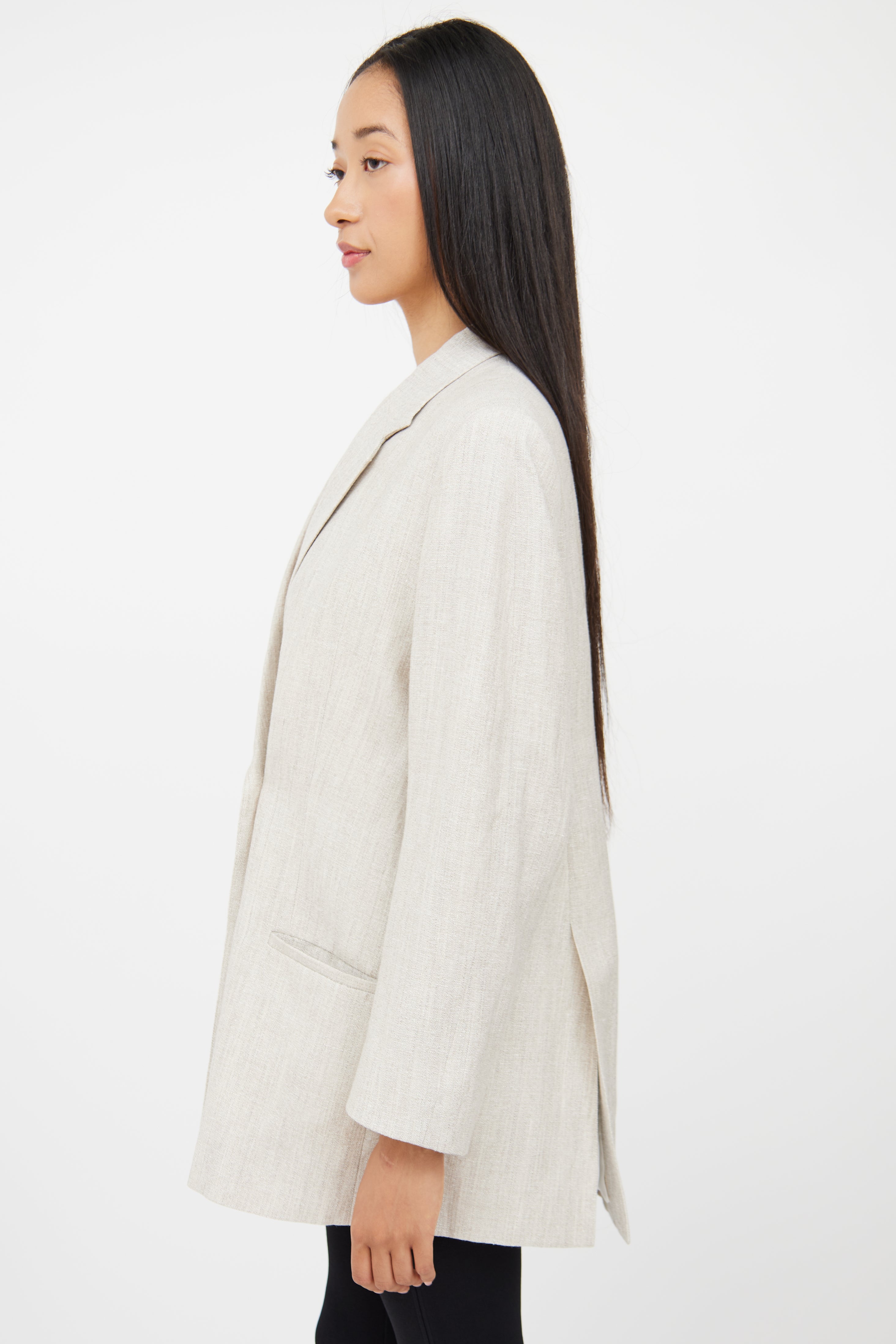 Totême Beige Wool & Linen Double Breasted Blazer