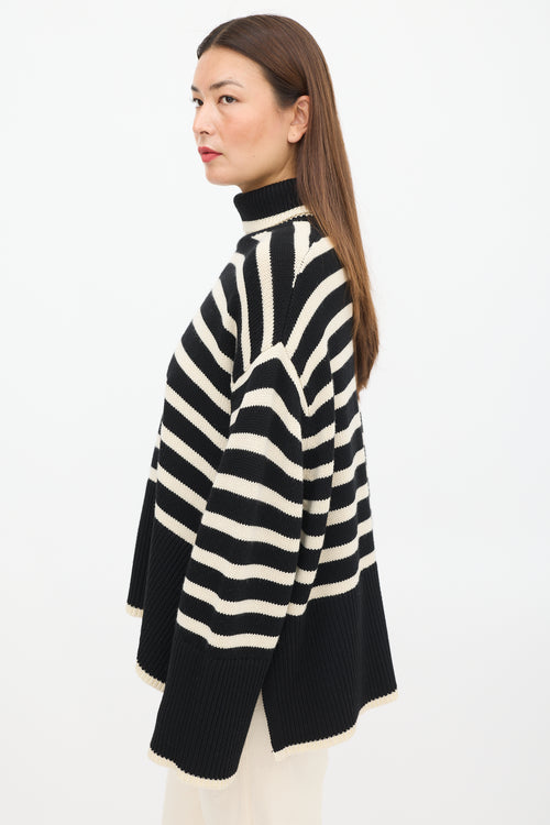 Toteme Black & Cream Wool Striped Turtleneck