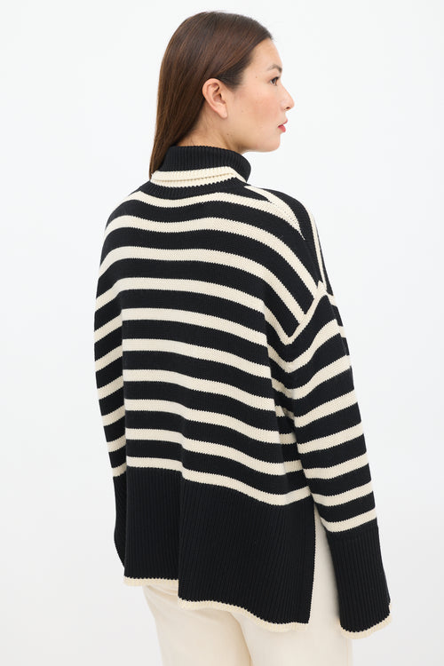Toteme Black & Cream Wool Striped Turtleneck