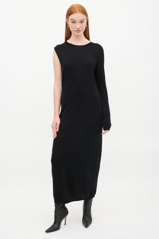 Toteme Black Wool Knitted Merino Asymmetric Wrap  Dress