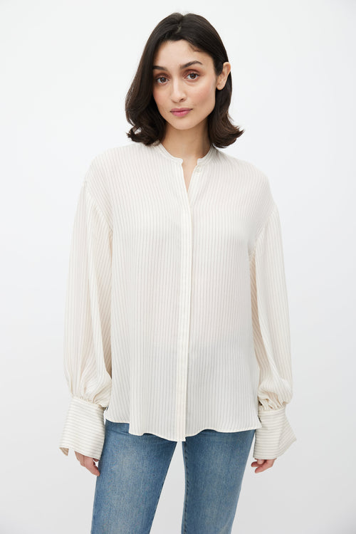 Totême Cream & Black Dotted Stripe Patterned Shirt