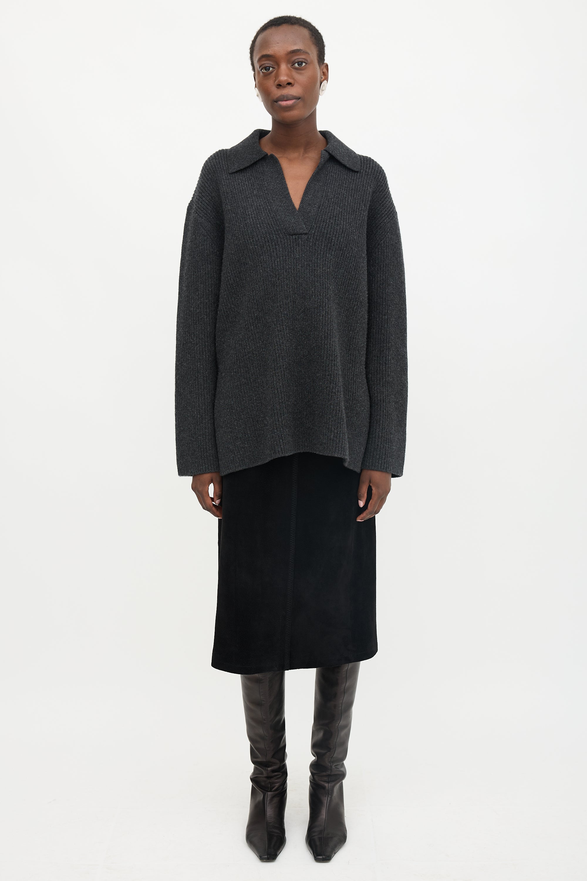 Toteme Wool Ribbed Polo Sweater