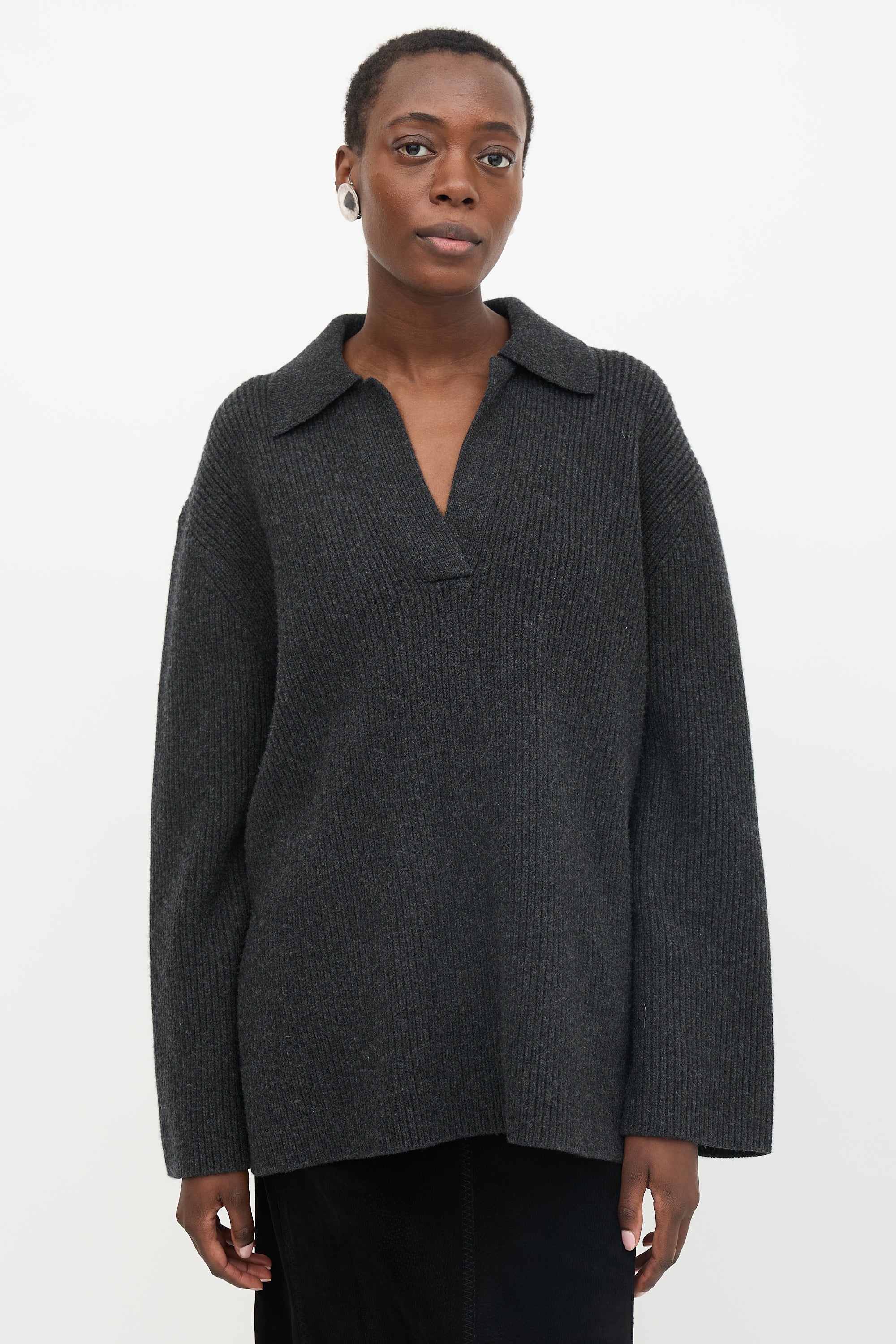 Toteme Wool Ribbed Polo Sweater