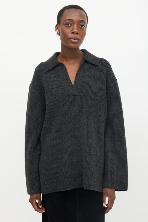 Toteme Wool Ribbed Polo Sweater