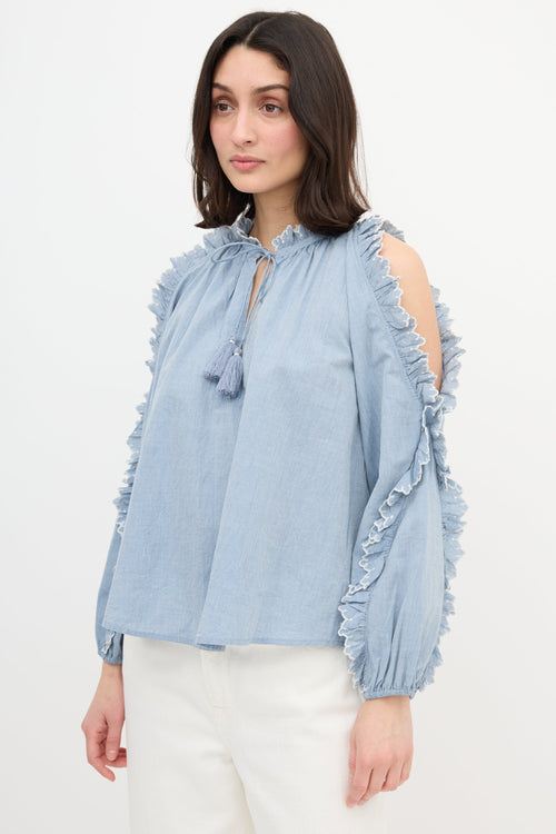 Ulla Johnson Cold Shoulder Chambray Blouse