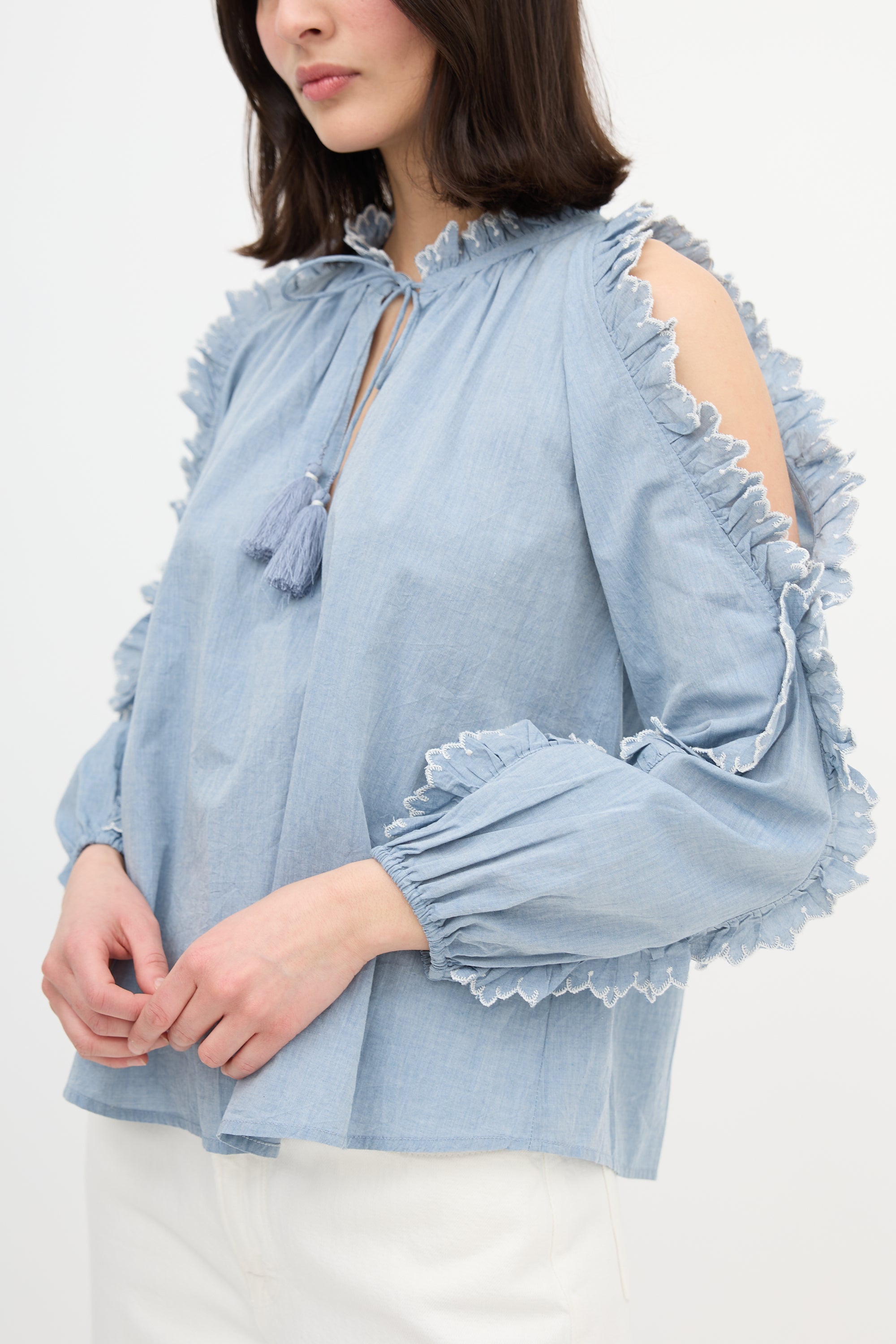 Ulla Johnson Cold Shoulder Chambray Blouse