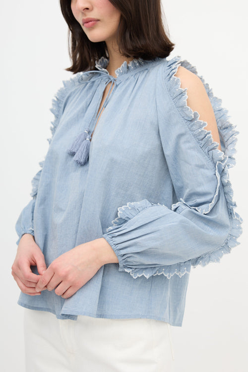 Ulla Johnson Cold Shoulder Chambray Blouse