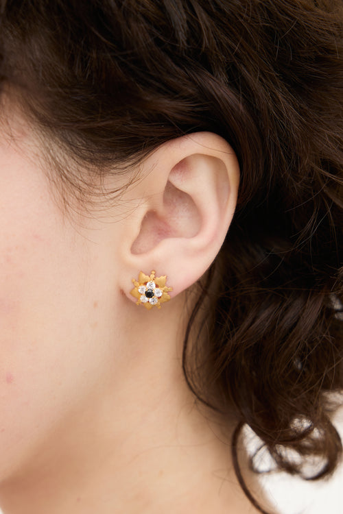 Fine Jewelry 18K Yellow Gold & Multi Stone Flower Stud Earrings