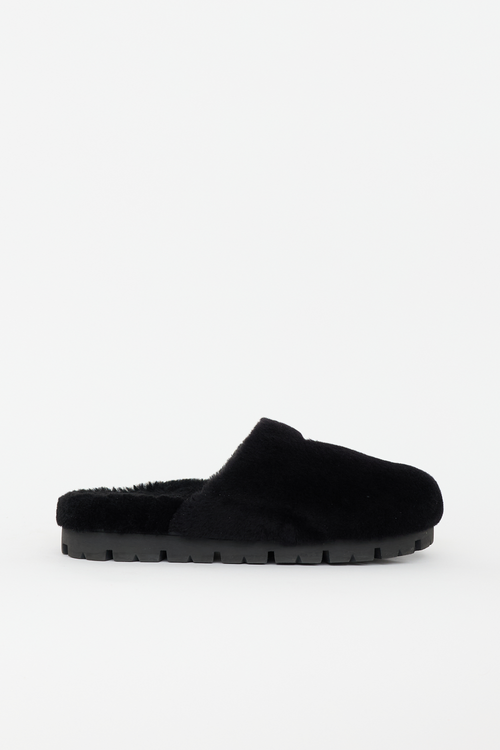 Prada Shearling Logo Mule