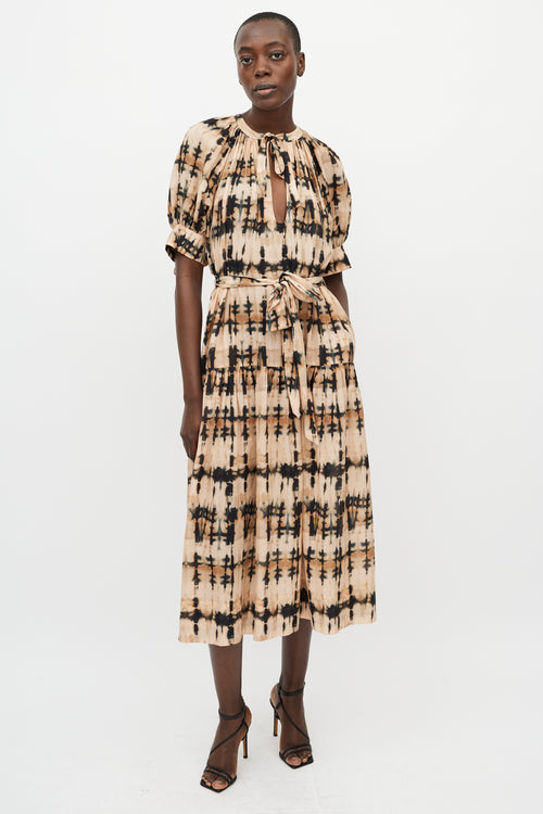 Ulla Johnson Beige & Black Tie Dye Dress