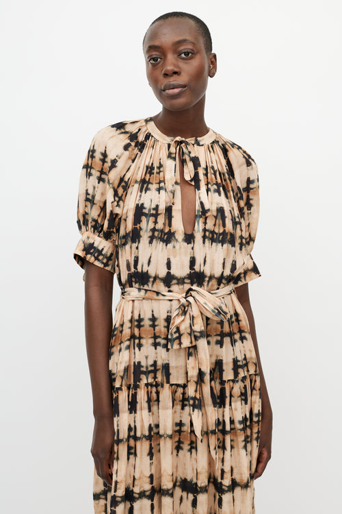 Ulla Johnson Beige & Black Tie Dye Dress