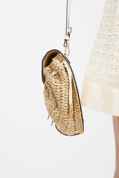 Ulla Johnson Beige & Cream Raffia Paloma Ruched Bag